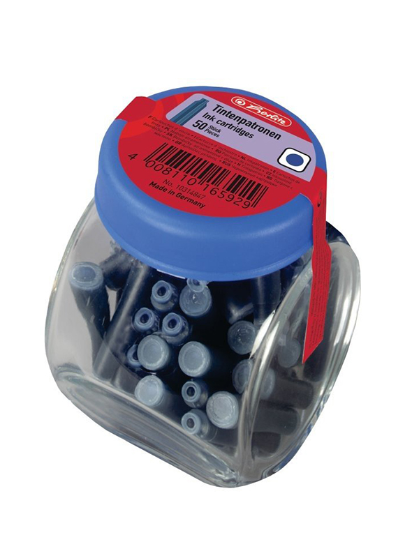 Patroane cerneala, culoare albastru, set 50 in recipient din sticla