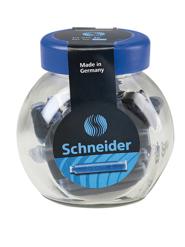 Patroane SCHNEIDER, 30buc/borcan cu capac plastic - cerneala albastru royal