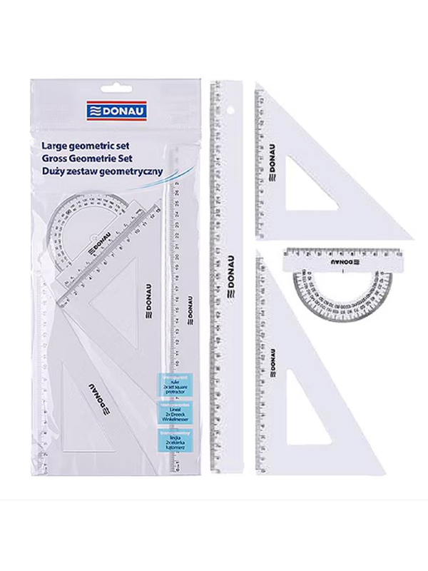 Set de geometrie Donau, linie 30cm, transparent, 4 Piese