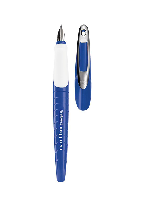 Stilou my.pen penita L pentru stangaci, albastru/alb, blister