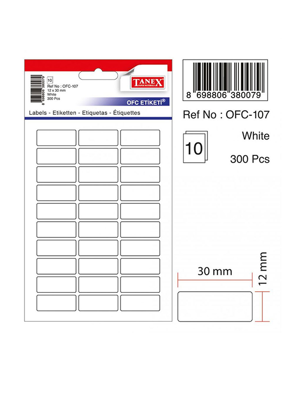 Etichete autoadezive albe, 12 x 30 mm, 300 buc/set, TANEX
