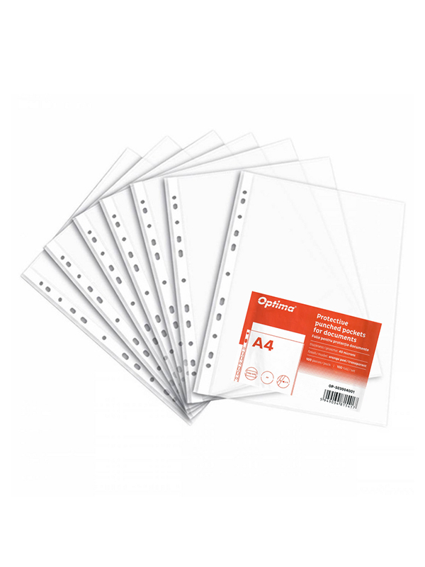 Folie protectie pentru documente A4, 40 microni, 100 folii/set, Optima Standard - transparent